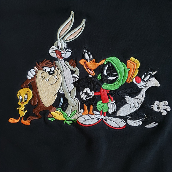 Looney Tunes Crewneck Sweatshirt Womens S Black Bugs Daffy Taz Tweety Embroidery - Picture 2 of 6